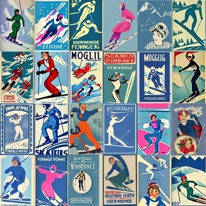 vintage women skier in blue 