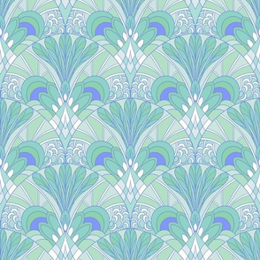1920s Art deco fan palm Green teal blue by Jac Slade