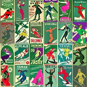 vintage women skier in green