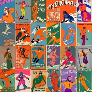 vintage women skier in orange