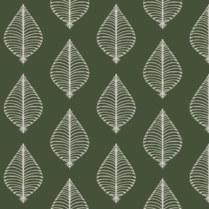 Ikat Leaves in deep olive green