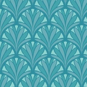 1920s Art deco fan palm leaves teal blue green aqua by Jac Slade