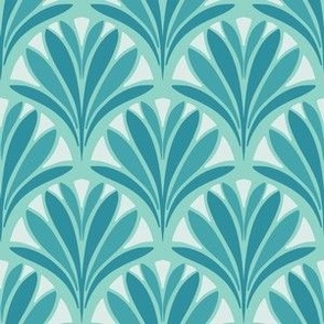 1920s Art deco fan palm leaves teal blue green by Jac Slade