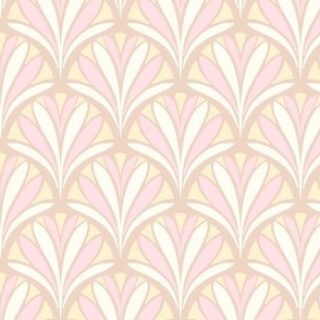 1920s Art deco fan palm leaves blush pink pink white sand yellow by Jac Slade