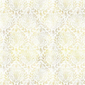 Distressed Antique Gold Damask Leaves on white