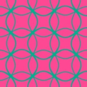 Euphoric Spring teal cyan interlocking circles on bright pink small