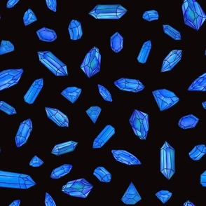 Blue Watercolor Crystal Gemstones on Black