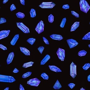 Indigo Watercolor Crystal Gemstones on Black