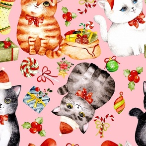 Christmas Kitties on pink