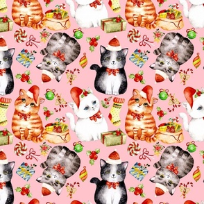 Christmas Kitties on pink -small