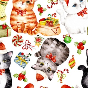 Christmas Kitties on white 