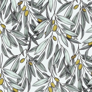 Sage Olive Branches - on white 