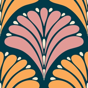1920s-Art-Deco-Abstract-Leaves---XL---wallpaper---dark--BLUE-pink-orange-white---JUMBO