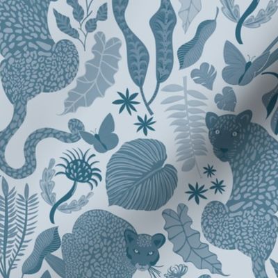 Jungle leopards - mono blue