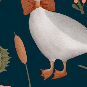 Goose and wildflowers dark blue BIG