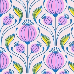 2331 Medium - poppy flowers seed heads, scandi / pink, blue, yellow