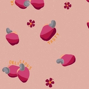 Tropical Ditsy | Cashew Fruit and Flowers | Pink and Magenta
