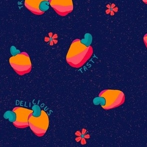 Tropical Ditsy | Cashew Fruit and Flowers | Magenta and Orange