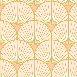 Art Deco Peacock Feather Fan Scallop antique gold blush 8in wallpaper scale by Pippa Shaw