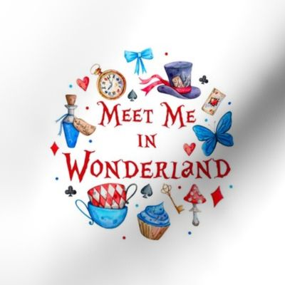 4" Circle Panel Meet Me in Wonderland for Embroidery Hoop Iron on Patches or Quilt Squares