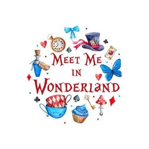 4" Circle Panel Meet Me in Wonderland for Embroidery Hoop Iron on Patches or Quilt Squares