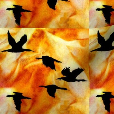 Cormorants at Sunset by Sylvie_ Art on Fabric