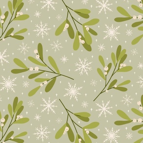 Mistletoe and Snowflakes Pattern 26 Inch Repeat