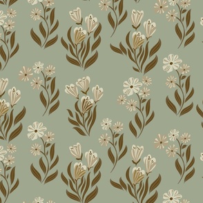 Art Deco Flowers Gold Green