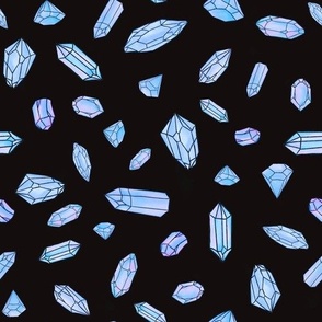 Pastel Blue Watercolor Gemstone Crystals on Black