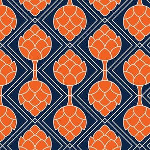 Artichoke in Art Deco 1920s in Bright Bold Orange and Navy Blue