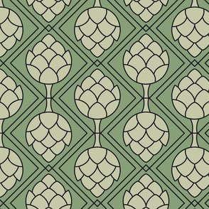 Artichoke in Art Deco 1920s Neutral Green, Large Scale