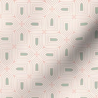Art deco 1920s Wallpaper in Light pink and green | small scale ©designsbyroochita