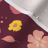 Ditsy flowers | Floral on petal-solid-wine