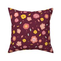 Ditsy flowers | Floral on petal-solid-wine