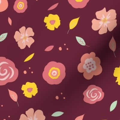 Ditsy flowers | Floral on petal-solid-wine