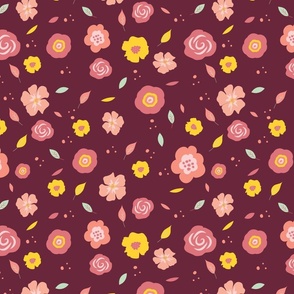 Ditsy flowers | Floral on petal-solid-wine