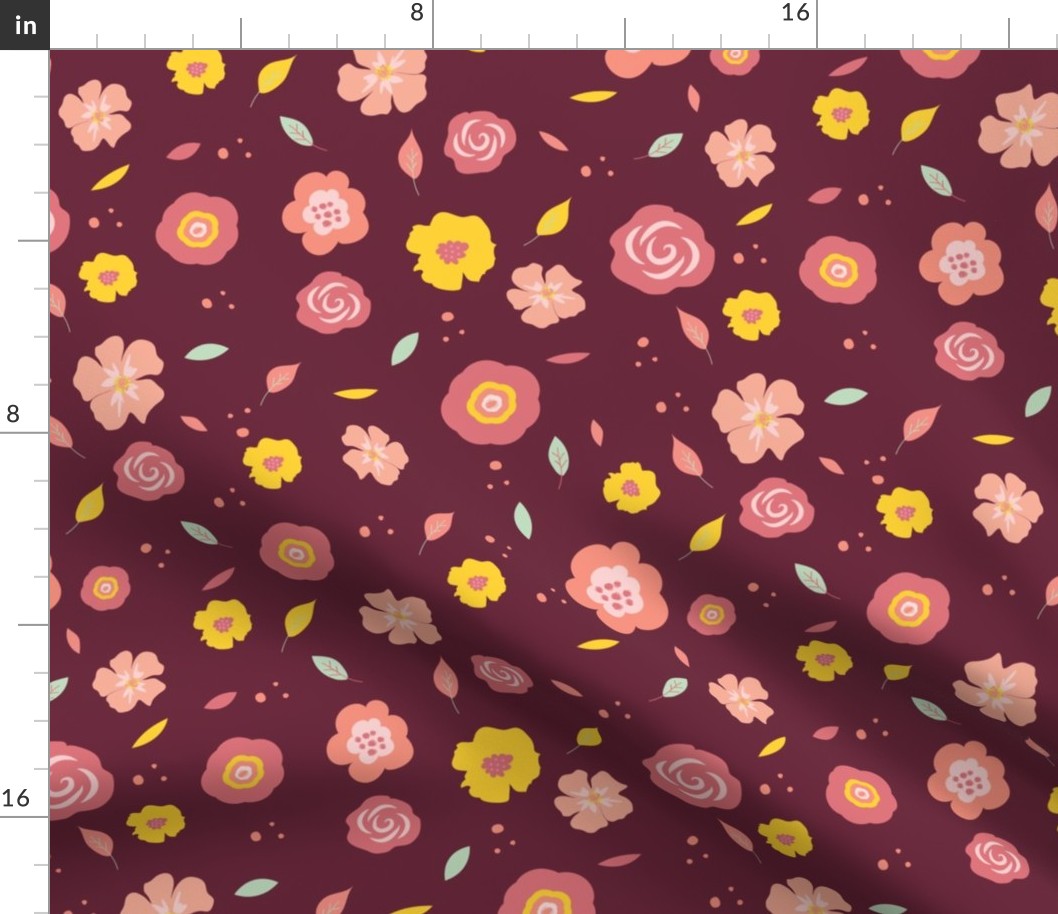 Ditsy flowers | Floral on petal-solid-wine