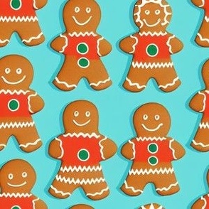 Gingerbread Cookie People on Aqua Blue by kedoki