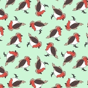 Little winter robins - Christmas theme birds freehand seasonal winter wonderland animals on nineties mint green