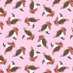 Little winter robins - Christmas theme birds freehand seasonal winter wonderland animals on blush pink