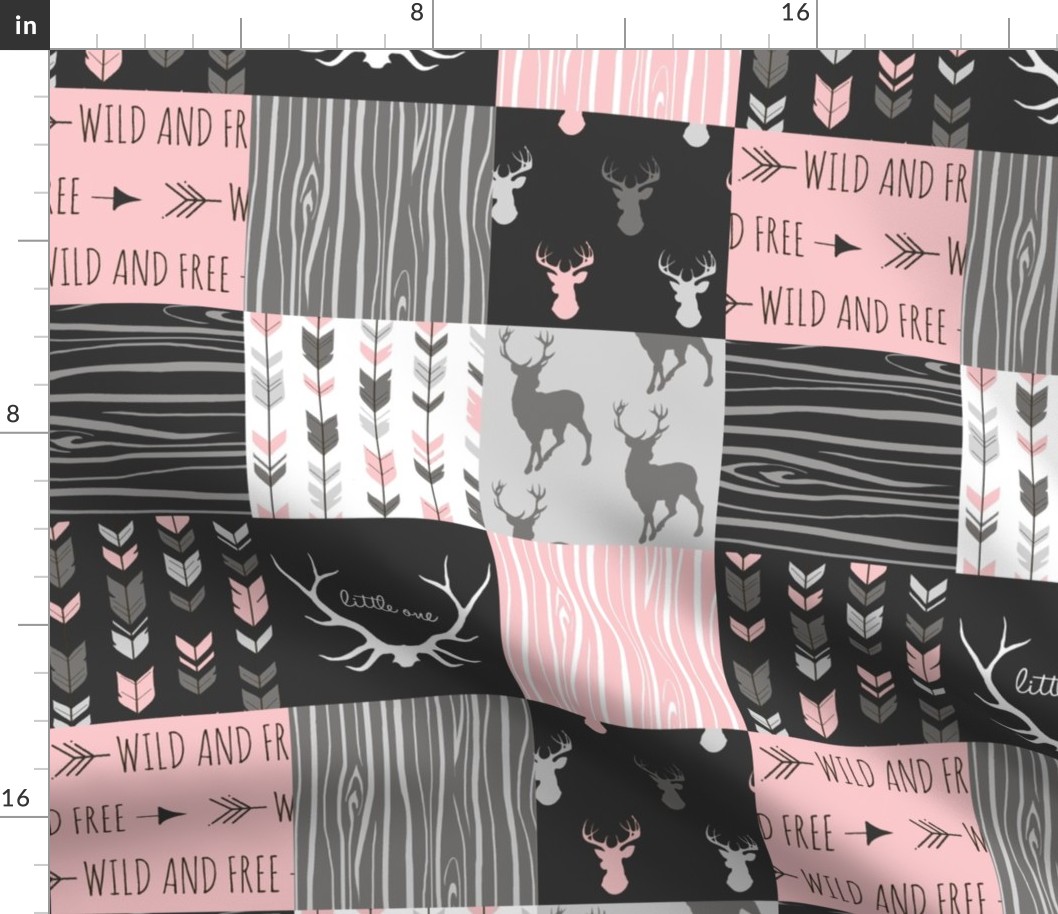 4.5” deer patchwork - little one pink and black