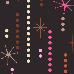 Midcentury Mod Starbursts + Dot Rainfall in Holiday Pink + Chocolate Brown