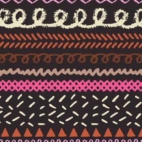 Retro Boho Embroidery Holiday Stripes in Chocolate Brown