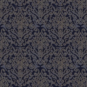 Damask design grey blue with a fine edge - small scale