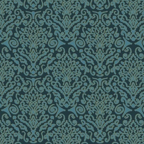 Damask design Teal with a fine edge - small scale