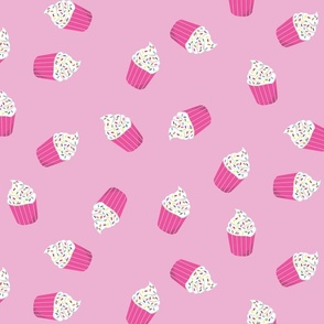 JUST CUPCAKES on pink background PANTONE 521
