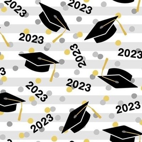 Tossed Graduation Caps with Black 2023, Gold & Silver Confetti (Large Size)