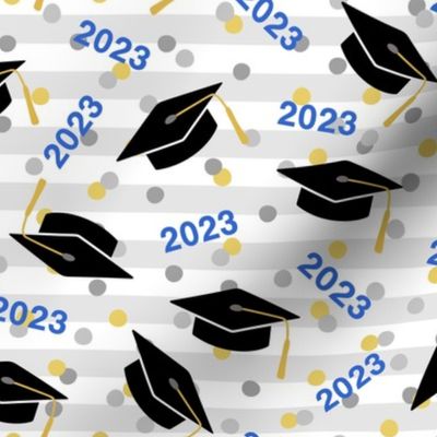 Tossed Graduation Caps with Blue 2023, Gold & Silver Confetti (Large Size)