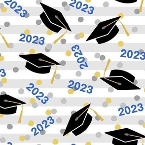 Tossed Graduation Caps with Blue 2023, Gold & Silver Confetti (Large Size)