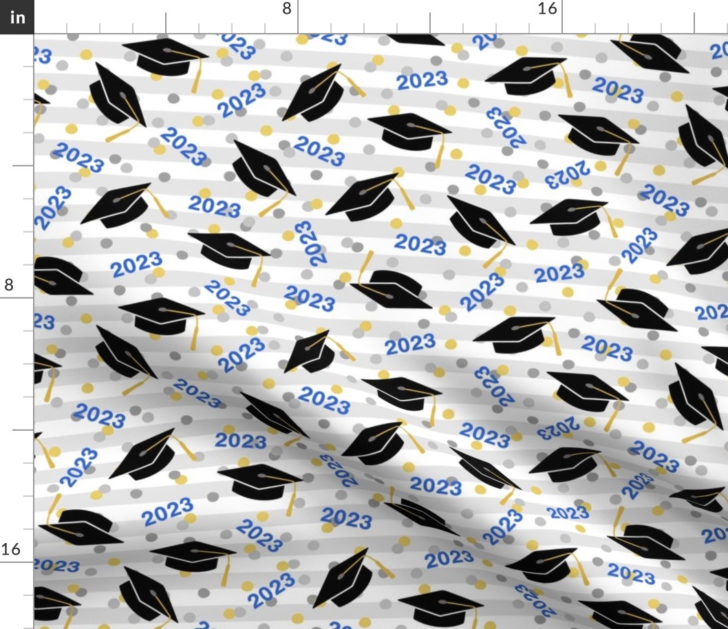 Tossed Graduation Caps with Blue 2023, Gold & Silver Confetti (Large Size)